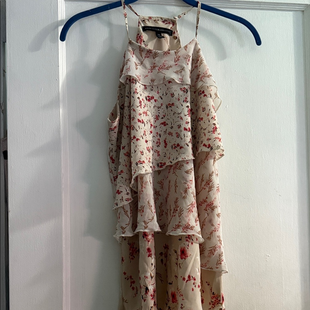 White House Black Market Floral Ruffle Blouse - Cream and Red